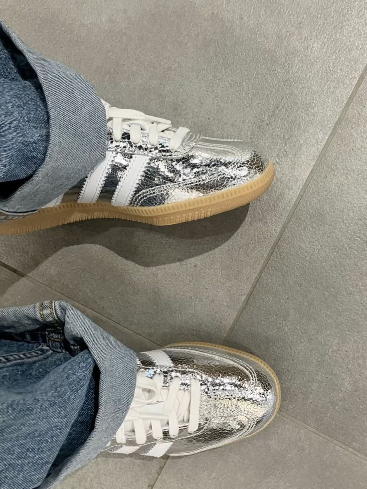 Adidas Samba Silver Metallic Cracked Leather - 5