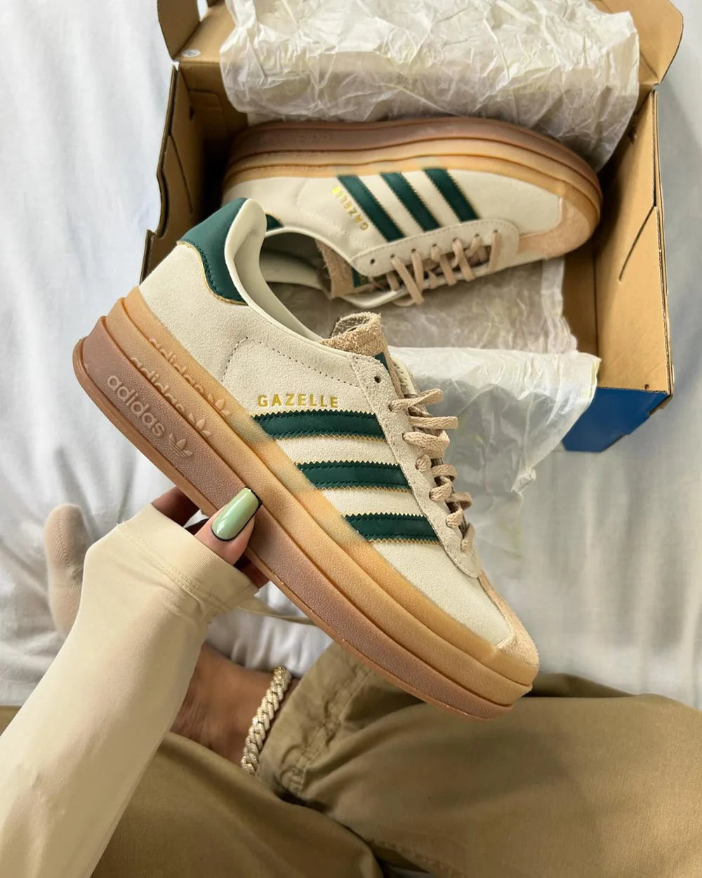 adidas Gazelle Bold Magic Beige Collegiate Green (Women's) - 2