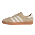 FastCop Store adidas Gazelle Indoor sneakers in magic beige suede with white stripes and a gum rubber sole.