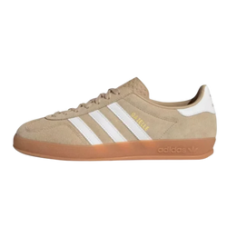 FastCop Store adidas Gazelle Indoor sneakers in magic beige suede with white stripes and a gum rubber sole.